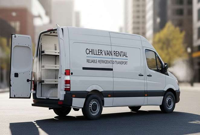 Reliable chiller van for rent in Abu Dhabi for cold chain transport.