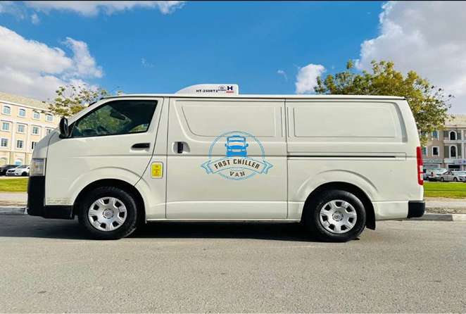 Modern chiller van for rent in Dubai with advanced refrigeration system.