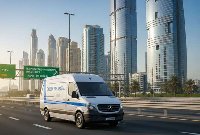 Small chiller van for rent in Dubai suitable for food and grocery delivery.